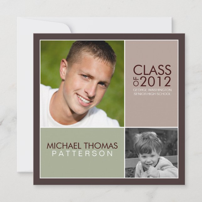 Then Now Modern Block Graduation Party Invitation (Front)