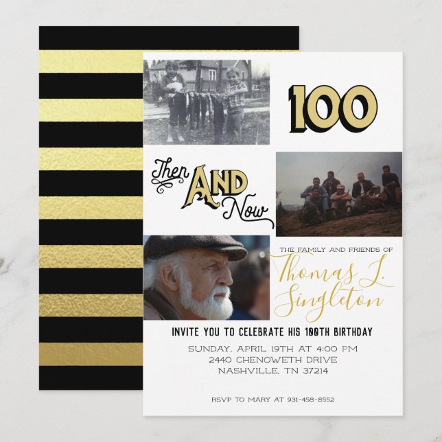 Then & Now Photo Collage | 100th Birthday Invitation (Front/Back)