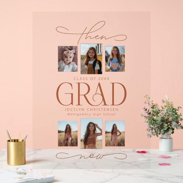 Then & Now Photo Collage Grad Graduate Welcome Acrylic Sign (Wedding)