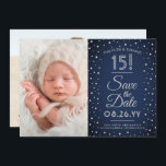 Then & Now Photos Quinceañera Navy Blue Confetti Save The Date<br><div class="desc">Look who's turning 15! Share then and now photos of the quinceañera with unique 2 photo save the date invitations. The pictures and all wording on this template are simple to personalize. The colors, font styles and overlay opacity can be easily customized with the Zazzle Design Editor tool. The modern...</div>