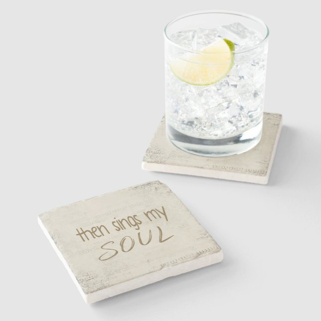 "Then Sings My Soul" Text On Sheet Music Stone Coaster (Side)