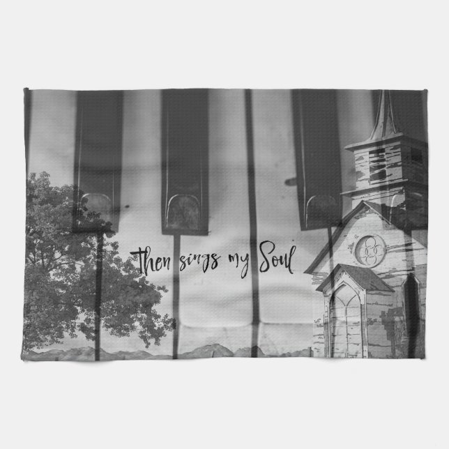 Then Sings my Soul with Country Church Keyboard  Tea Towel (Horizontal)