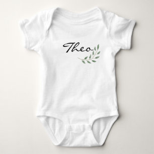 Theo Name Reveal Clothing Nature Leaf Botanical Baby Bodysuit