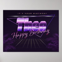 Theo Name Vorname lila retro Poster Geburtstag