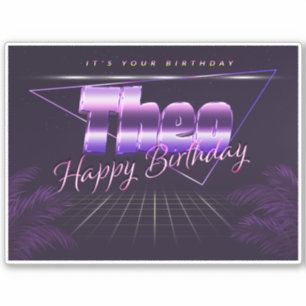 Theo Name Vorname lila retro Sticker Geburtstag