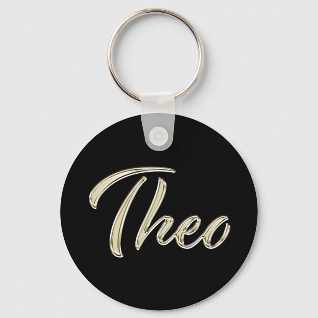 Theo Name whitegold Button Schlüsselanhänger Key Ring (Front)