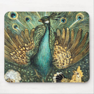 Theo Van Hoytema Vintage Peacock Open Wings Peafow Mouse Mat
