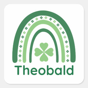 Theobald Name Clover Boho Rainbow Square Sticker