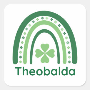 Theobalda Name Clover Boho Rainbow Square Sticker
