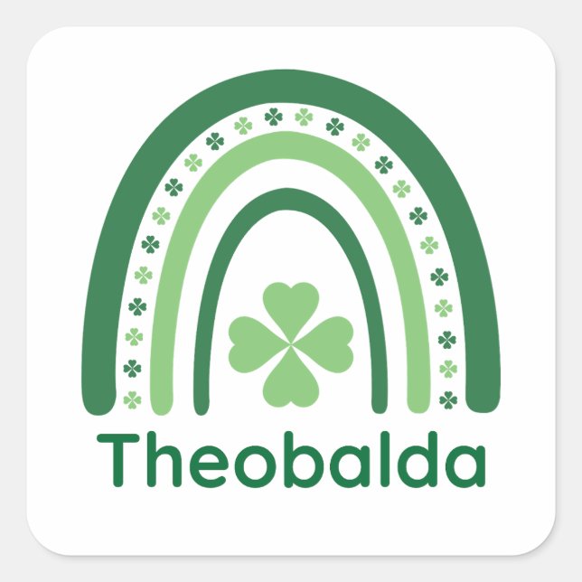 Theobalda Name Clover Boho Rainbow Square Sticker (Front)