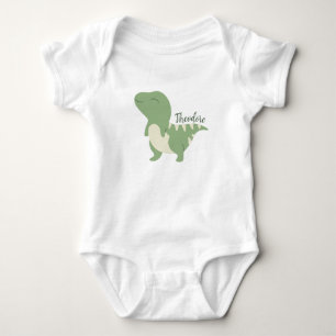Theodore Name Reveal Cute Dinosaur Baby Boy Green Bodysuit