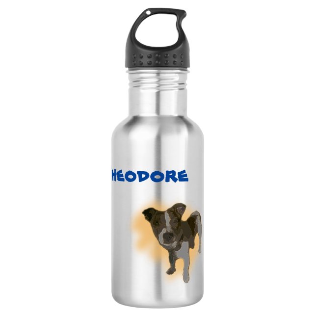 Theodore Name With Jack Russell, Water Bottle (Front)