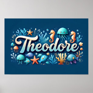 Theodore Ocean Nursery Underwater Sea Animals Poster
