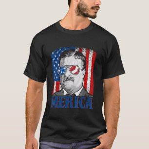 Theodore Roosevelt 4th Of July  Men Usa Flag Meric T-Shirt