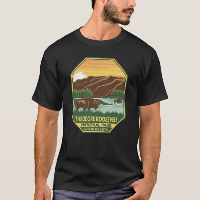 Theodore Roosevelt National Park Bison Retro T-Shirt (Front)