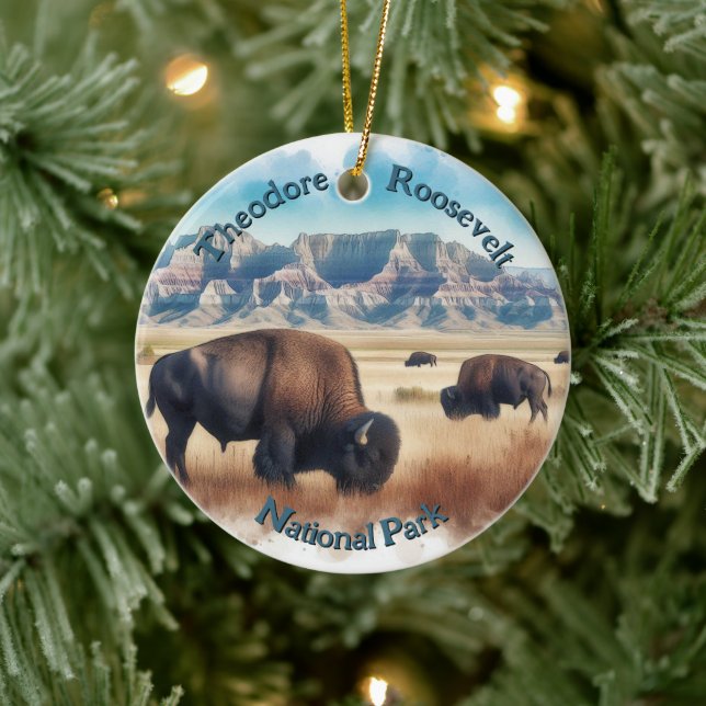 Theodore Roosevelt National Park Bison Souvenir  Ceramic Tree Decoration (Tree)