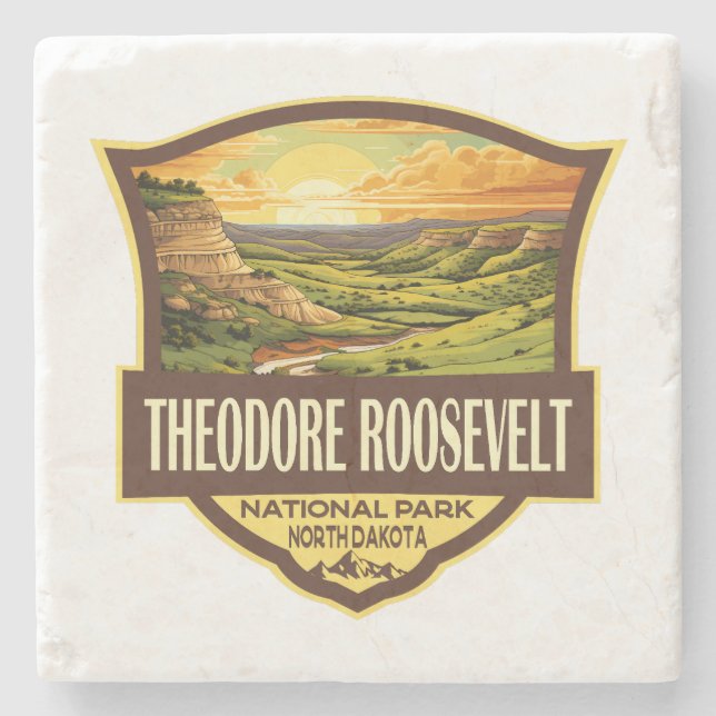 Theodore Roosevelt National Park Illustration Art Stone Coaster (Front)