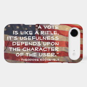 Theodore Roosevelt Quote Over Flag Background