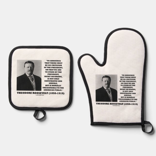 Theodore Roosevelt Treasonable American Public Oven Mitt & Pot Holder Set (Front)
