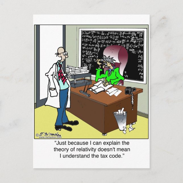 Theory of Relativity & The Tax Code Postcard (Front)