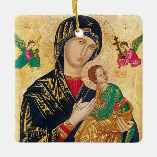 Theotokos and Christ Child Icon Ceramic Ornament (Front)