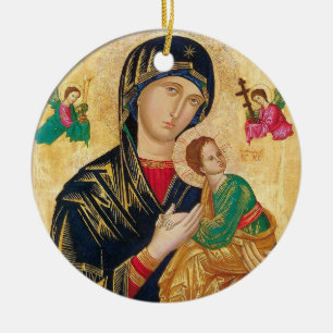 Theotokos and Christ Child with Angels Icon Ceramic Tree Decoration