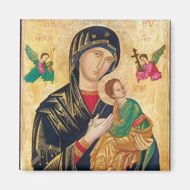 Theotokos and Christ Child with Angels Icon Magnet (Front)