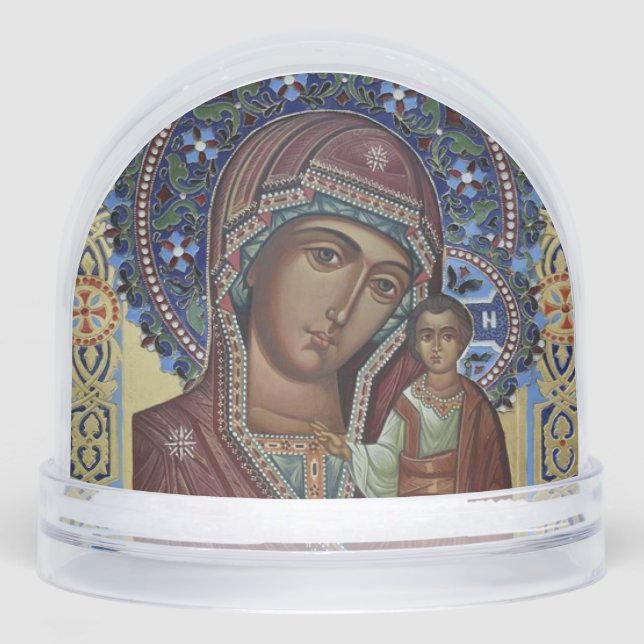 Theotokos and the Christ Child Orthodox Icon Snowglobe (Front)