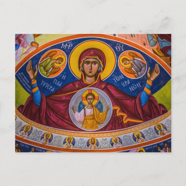 Theotokos and the Christ Child with Angels Icon Postcard (Front)