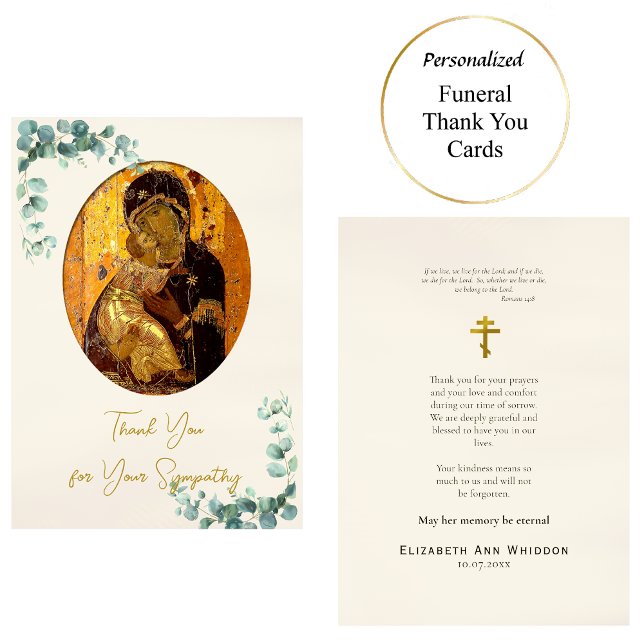 Theotokos of Vladimir Orthodox Christian Funeral   Thank You Card (Creator Uploaded)
