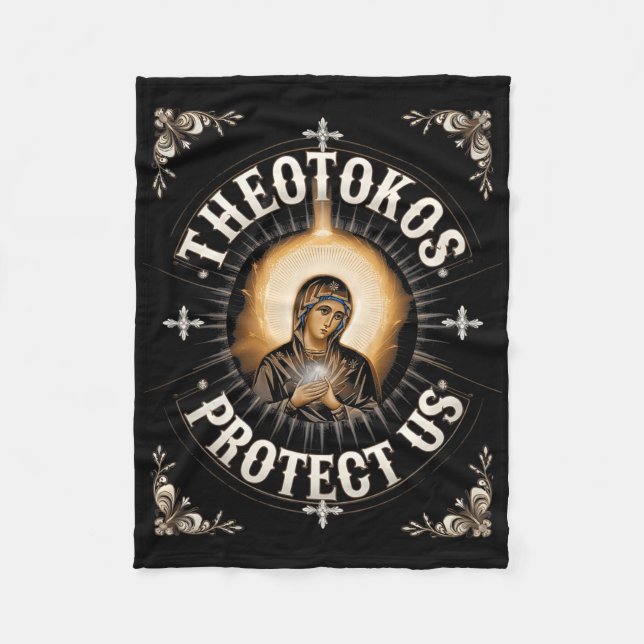 Theotokos Protect Us Orthodox Christian Holy Mary  Fleece Blanket (Front)