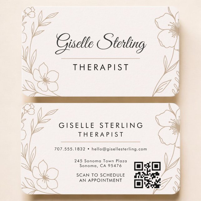 Therapist Botanical Florist QR Code Professional Business Card (Creator Uploaded)
