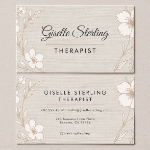 Therapist Botanical Flowers Floral Linen Business Card