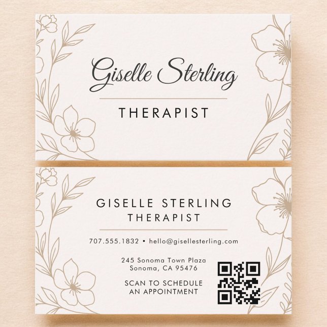 Therapist Botanical QR Code Blush Elegant Business Card (Creator Uploaded)