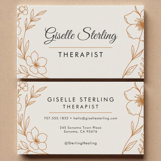 Therapist Botanical Taupe Copper Sophisticated Business Card (Creator Uploaded)