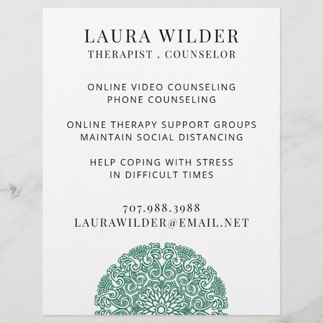Therapist Counsellor Online Or By Phone Flyer (Front)