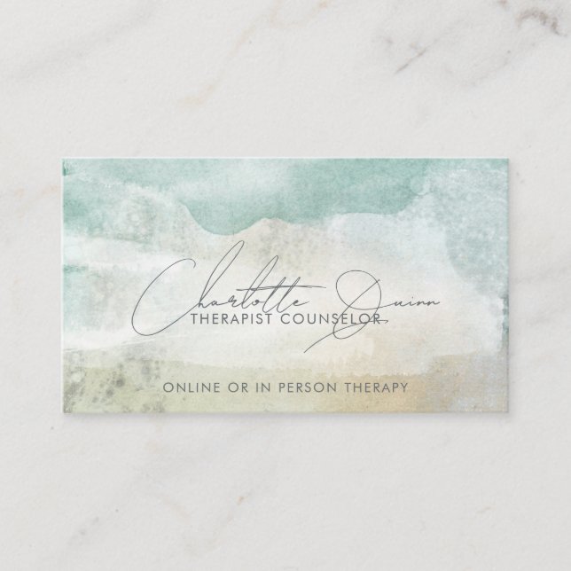 Therapist Counsellor Serene Abstract Handwritten  Business Card (Front)