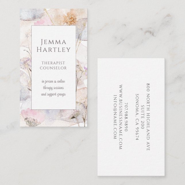 Therapist Counsellor Serene Flower Watercolor Wash Business Card (Front/Back)