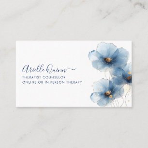Therapist Counsellor Serene Indigo Watercolor Business Card
