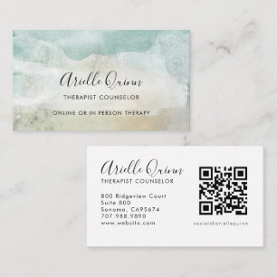 Therapist Counsellor Serene Watercolor QR Code Business Card