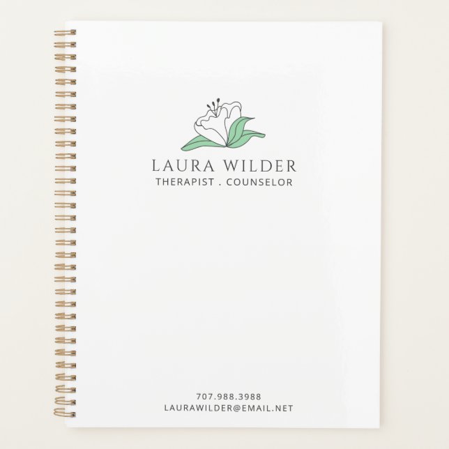 Therapist Counsellor Serene White Flower Business  Planner (Front)