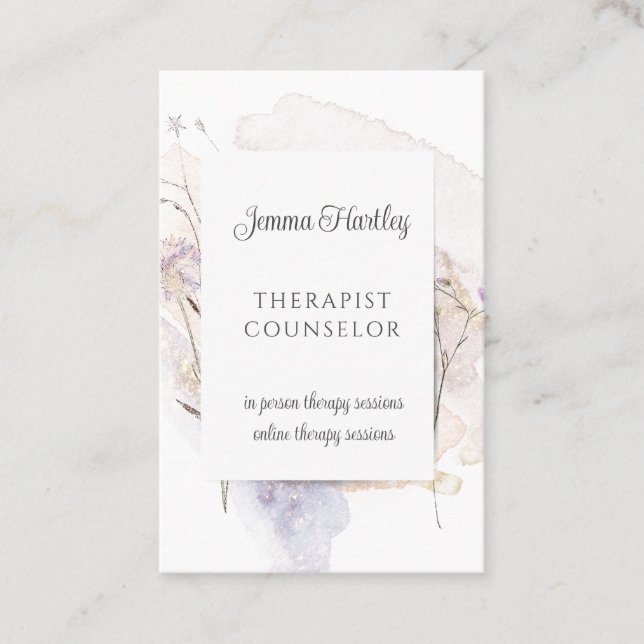 Therapist Counsellor Serene Wild Flowers Watercolo Business Card (Front)