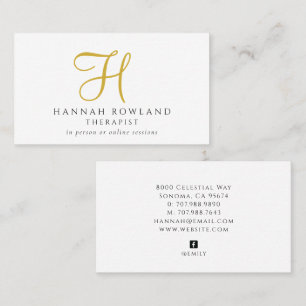 Therapist Gold Script Monogram Name Business Card
