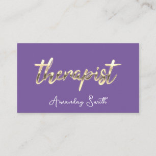 Therapist Golden ScriptQR Code Logo Purple Modern Business Card