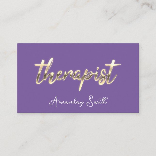 Therapist Golden ScriptQR Code Logo Purple Modern Business Card (Front)