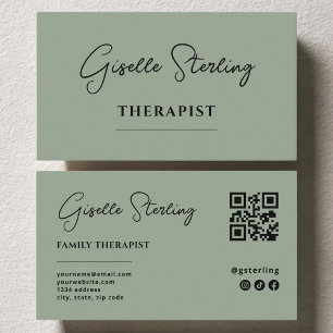 Therapist Psychologist Sage Green QR Code Business Card