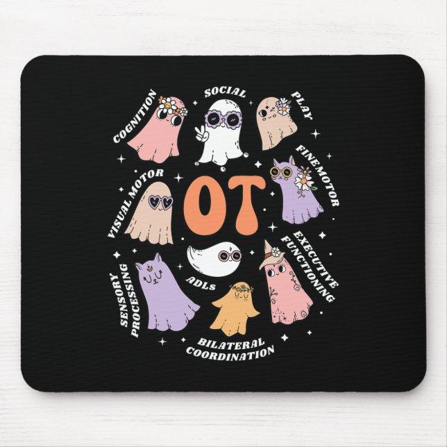 Therapist Scope Ot Halloween Retro Floral Ghost  Mouse Mat (Front)