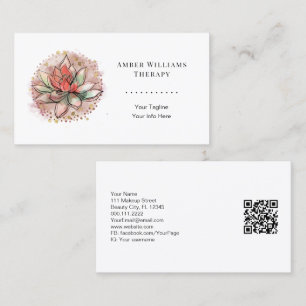 Therapist Spa Succulent Yoga Healing QR Code Black Business Card