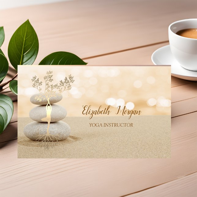Therapist,Stones,Sand,Gold Tree Silhouette Business Card (Creator Uploaded)