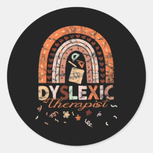 Therapist Vintage Rainbow Dyslexia Awarenes 1 Classic Round Sticker